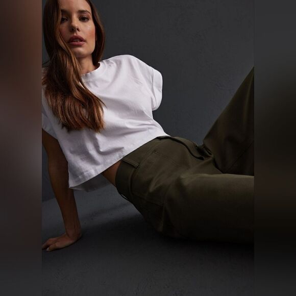 Anthropologie Mauve The Colette Cropped Wide-Leg Ponte Pants In Dried Fern Sz 27 - Picture 2 of 10